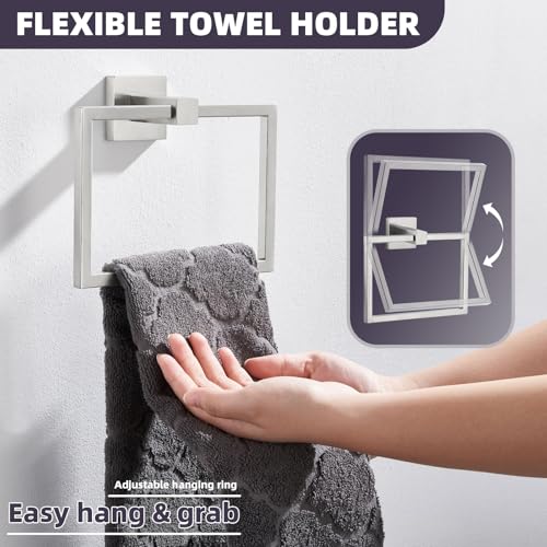 Square Towel Ring for Bathroom (Brushed Nickel)
