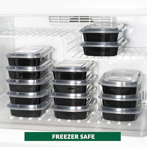 Meal Prep Containers [45 Pack] 1 Compartment with Lids (Black / 38OZ-45PK)
