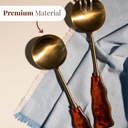 Resin Metal Salad Servers (12 x 3 inches / Brownish Hue)