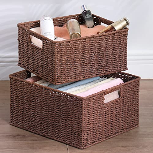 Large Woven Storage Baskets (15 x 12.8 x 7.5 inches / Dark Brown)