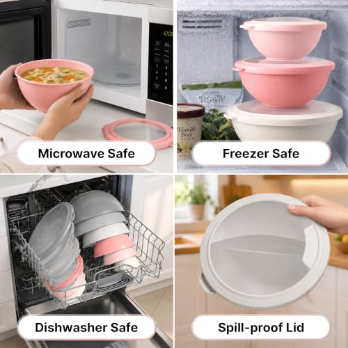 12 Piece Plastic Mixing Bowls with Lids Set (Pink)