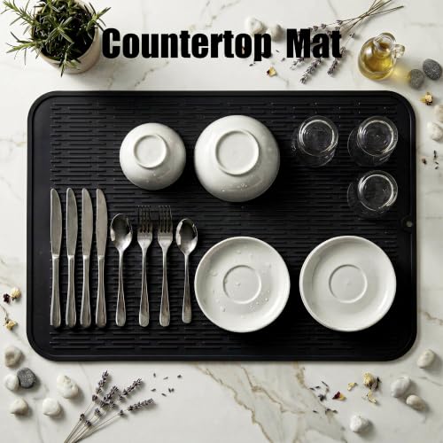 Silicone Dish Drying Mat for Multiple Usage (Black / 32"L x 18"W)