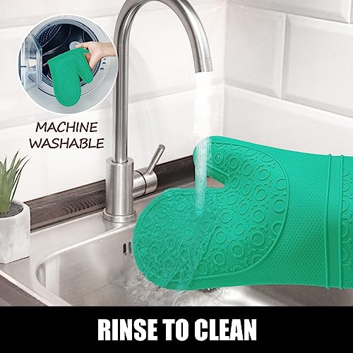 Silicone Oven Mitts and Pot Holders Sets (Green)