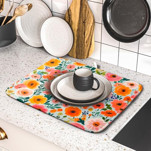 Spiral Flower Dish Drying Pad (Spring Flowers / 18" x 16")