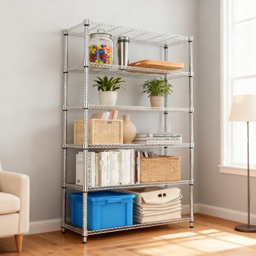 2100LBS 47.2" W 6 Tiers Shelf Storage Shelves Metal Shelving Unit Heavy Duty Garage Shelving Adjustable Wire Shelves for Pantry (6 Tiers, 17.7"D x 47.2"W x 82.4"H / Chrome)