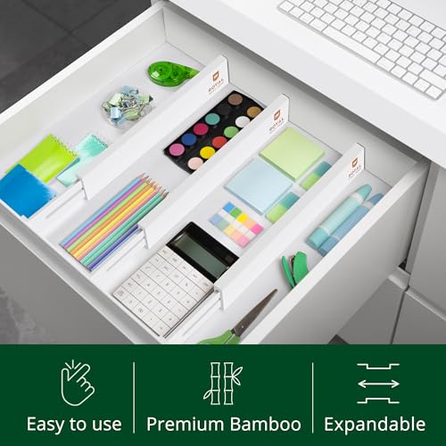 Bamboo Drawer Dividers Organizers (Large (up to 22") / White)