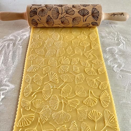 Embossing Rolling Pin GINKGO with Ginkgo Biloba Leaves Pattern