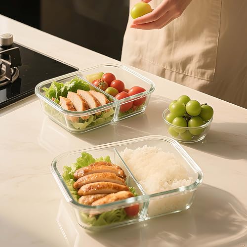 5 Pack 35 Oz Glass Meal Prep Containers 2 Compartments (5 Count)