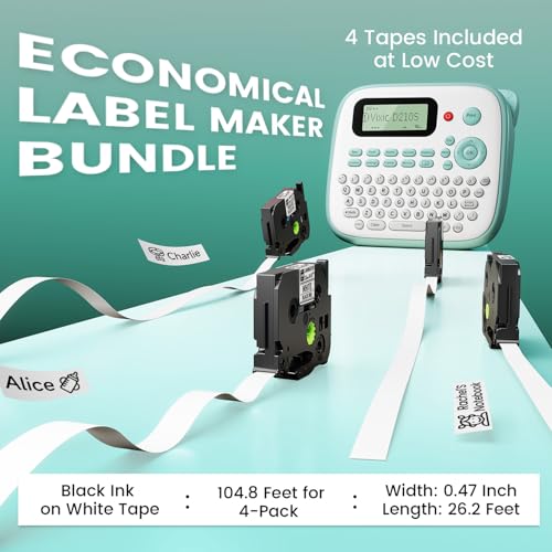 Label Maker D210S Label Maker Machine with 4 Tapes (Green Label Maker)