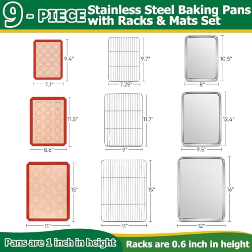 Stainless Steel Baking Sheet Pan with Rack & Mat