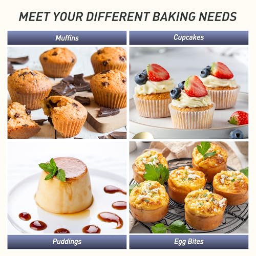 2 Pack 12 Cups Silicone Muffin Pan with Metal Reinforced Frame Regular Size Silicone Molds Cupcake Cake Baking Pans Cookie Baking Chocoflan Cupcake Mold Muffin Top Pan Flanera Housewarming Gift (2pc: 12-Cup Regular / Morandi Blue)