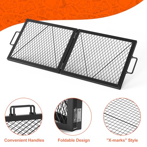 Foldable Rectangular Heavy‑Duty Steel Fire Pit Cooking Grate (32 inch)