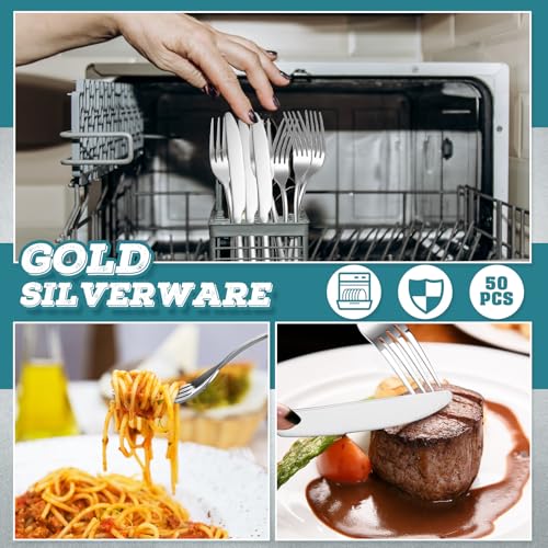 100 Pieces Stainless Steel forks and knives Dinner Flatware Set Tableware Cutlery for Butter Kitchen Restaurant (9.06 Inches, 8.07 Inches / Silver)