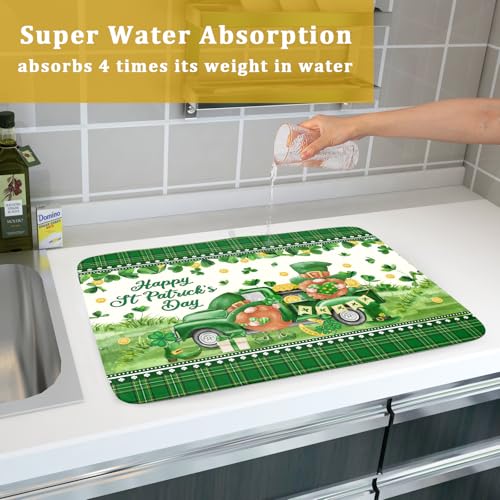 Shamrock Truck Dish Drying Mat Buffalo Check Dish Drainer Mat 18x24 inch Reversible Microfiber Quick Dry Rack Pad for Kitchen Counter Sink (Shamrock Truck Plaid / 18" x 18")