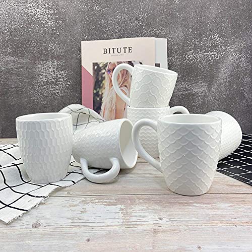 12 OZ White Ceramic Coffee Mugs Set of 6 (12 OZ / White Coffee Mugs)