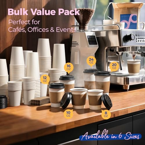 50 Pack 8 oz Disposable Coffee Cups with Lids (8 oz)