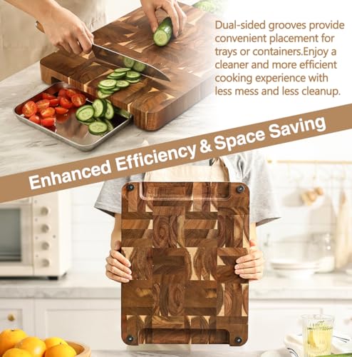Large Thick End Grain Acacia Wood Cutting Board (16"L x 1"W)