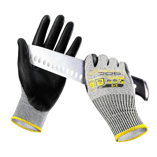 12 Pairs A6 PU Cut Resistant Safety Work Gloves with Grip (Small (Pack of 12))