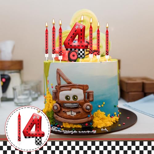 13PCS Racing Car Theme Birthday Candle Set with Checkered Flag Design (13 Count)