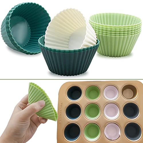24 Pack Silicone Baking Cups Reusable Muffin Liners Non (Morandi)
