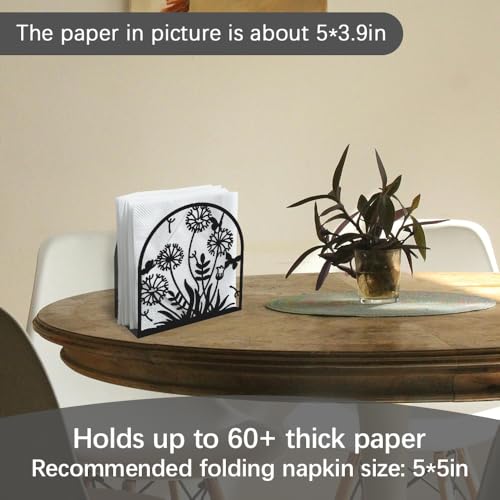 Dandelion Decorative Black Metal Napkin Holder for Table