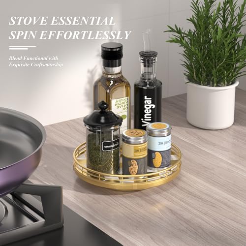 9 Inch Gold Lazy Susan Spice Organizer with Guard Rail (Gold & White / 9 inches)