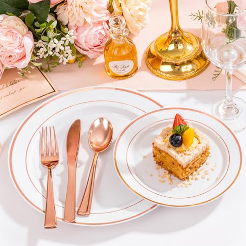 200 Pcs Rose Gold Plastic Plates (Rose Gold / 200 Pcs)
