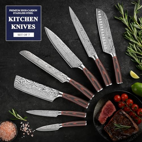 Kitchen Knife Set 7 Piece Chef Knife Set Professional High Carbon Stainless Steel (Set of 7)