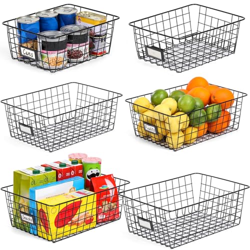 6 Pack Wire Baskets for Pantry Organization and Storage (Large-6 Pack)