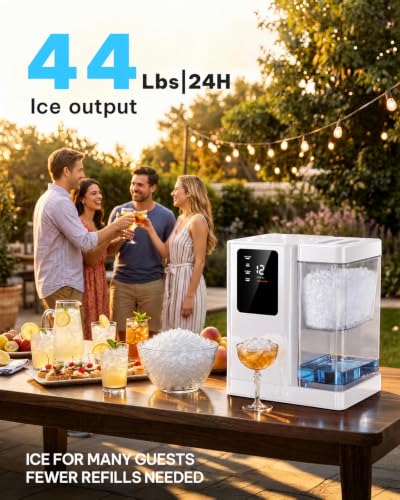 Nugget Ice Maker Countertop with 3L Detachable Tank (White PRO / 44lbs)