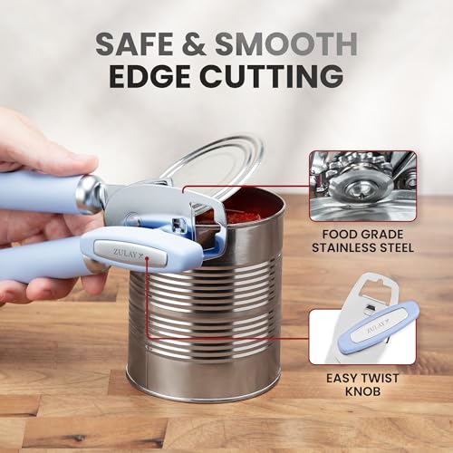 Manual Can Opener Heavy Duty Patented Stainless Steel (Sky Blue / Comfy Grip)