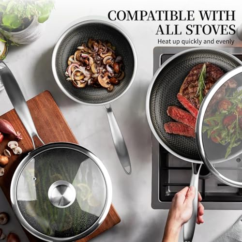 6 Pieces Stainless Steel Frying Pan Set with Lids (8+9.5+11 Inch)