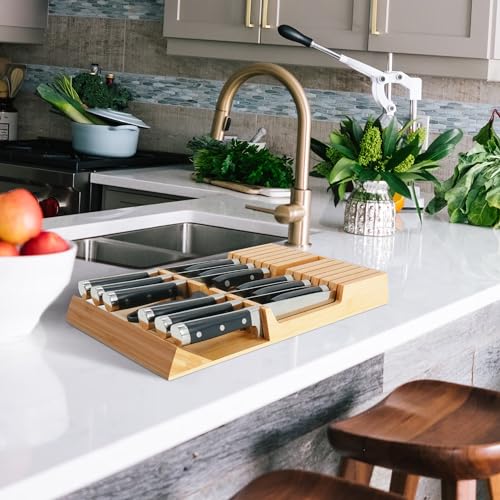 In Drawer Knife Block Bamboo Drawer Organizer (Natural / 12 Holder)