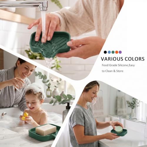 Silicone Soap Dish with Drain Spout (Green / S(4.9"×3.2"))