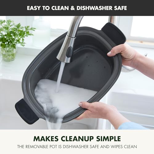 Elite 14-in-1 Nonstick 6QT Electric Slow Cooker, PFAS-Free Ceramic Multi-Cooker, In-Pot Browning, Dishwasher Safe Lid & Removable Crock, Stainless Steel Steamer, Silicone Handles, Black (6 Quarts / Black)