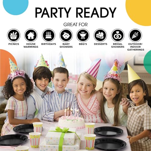Exquisite Party Solids Sturdy Black Plastic Plates 9" Party Plates 100 Pcs (9 inch / Black)