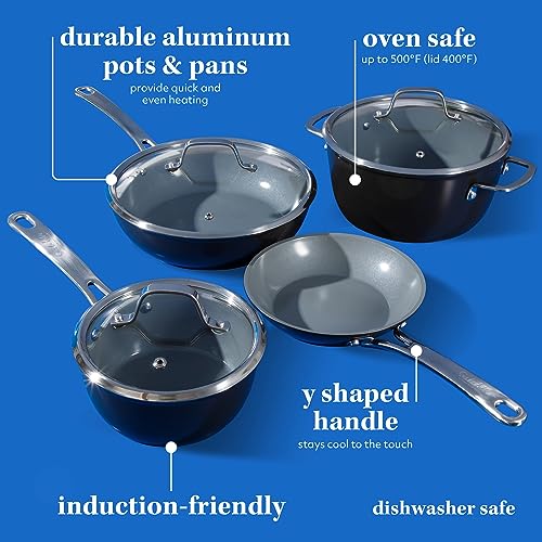 Kitchen Essentials 10 Piece PFA Free Titanium Ceramic Nonstick Interior Forged Aluminum Cookware Pots and Pans Set (Black / 10-Piece Cookware Set)