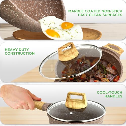 22‑Piece Non‑Stick Ceramic Pots and Pans Set (Maroon Marble / 22pc Set)