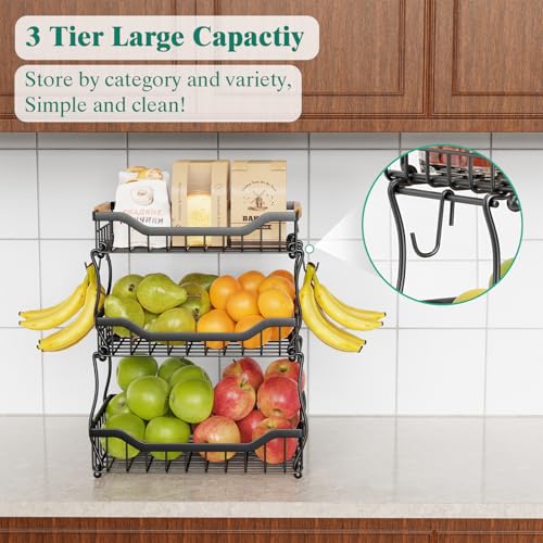 3 Tier Countertop Fruit Basket for Kitchen (3 Tier Wire Basket Top)