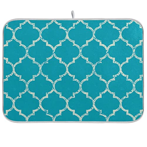 Super Absorbent Dish Drying Mat (Beautiful Grunge White Morrocan Trellis / 16" x 18")