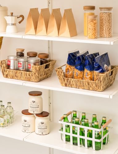 Pantry Baskets for Organizing (Natural(Water Hyacinth) / 13 ½"L x 10 ¾"W x 5"H)
