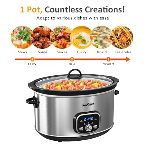 Slow cooker Pot 8.5 QT Programmable Stainless Steel Color (8.5 Quarts / Silver)