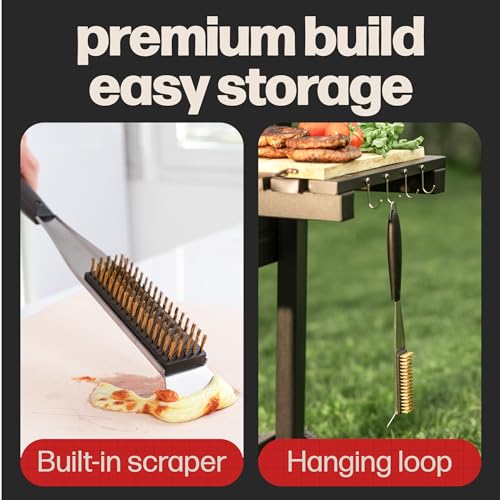 2-in-1 Pizza Oven Brush & Scraper | Dual-Purpose Pizza Stone Brush Scraper with Stainless Steel Head | Outdoor Oven Cleaning Accessories, Stone Cleaner, Essential Cooking Tools