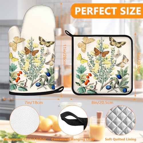 Wildflowers Butterfly Oven Mitts and Pot Holders Sets 4Pcs (Wildflowers Butterfly)