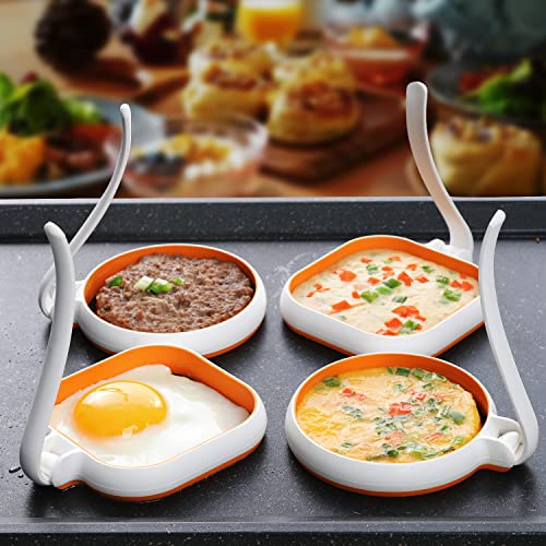 White Food Grade Silicone Egg Rings (2Pcs Round+2Pcs Square / White)