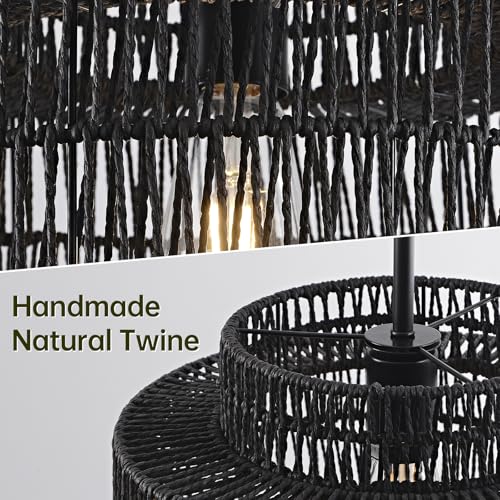 12.4" Black Rattan Pendant Light for Kitchen (Black / 12.4" 1-Light)
