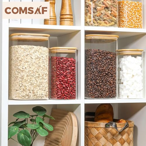Glass Storage Jars with Bamboo Lids 4.6 Qt 2 Pack Large Wide Mouth (4.6Qt-Square-2Pack)