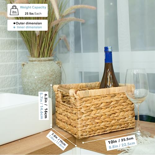 Small Wicker Baskets for Organizing Bathroom (Water Hyacinth / 3-Pack Small (10"L x 7.5"W x 6.3"H))