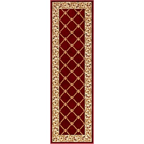 Patrician Trellis Red French European Formal Traditional 2x7 (2'3" x 7'3" (Rectangular) / Red)