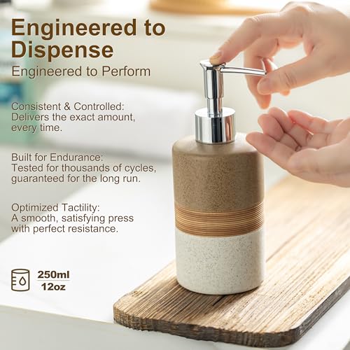 Ceramic Soap Dispenser Set for Hand Soap (Brown and White / 1xSoap Dispenser)